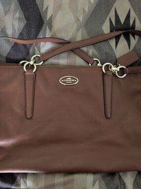 Coach Brown Leather Shoulder Tote with Gold Hardware